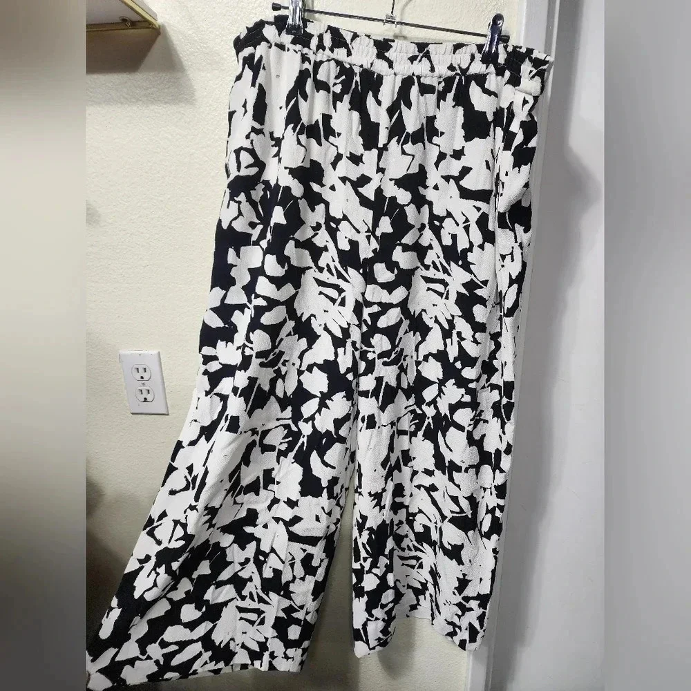 Kate Spade New York Synna Leaf Tropical Pants black white L Party Career
